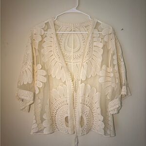Cream Crochet Kimono Cardigan